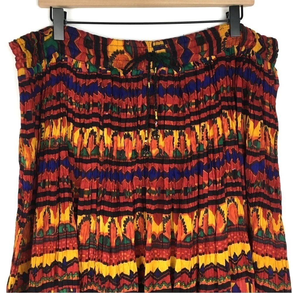 VINTAGE Maxi Circle Skirt African Drawstring Bead Tie Carolina Colours Medium - Picture 2 of 8